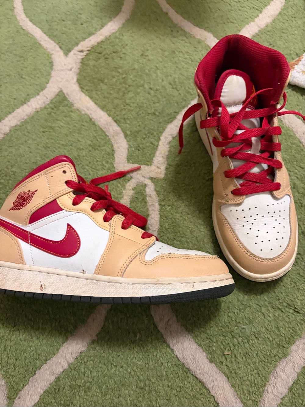 Jordan Kids' High-Top Sneakers in Red, Tan and White